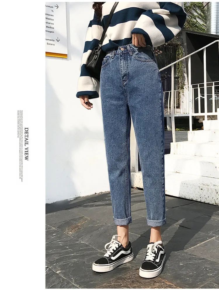 Winter Women 2019 Loose Women High Waist Velvet Jeans