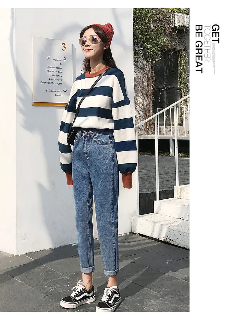 Winter Women 2019 Loose Women High Waist Velvet Jeans