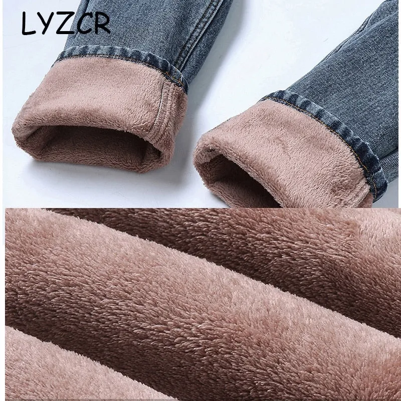 Winter Women 2019 Loose Women High Waist Velvet Jeans