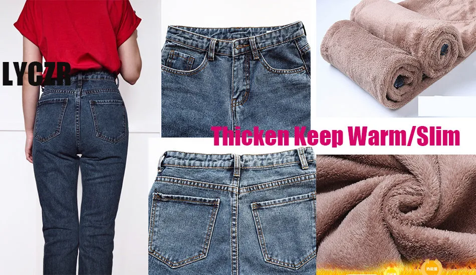Winter Women 2019 Loose Women High Waist Velvet Jeans