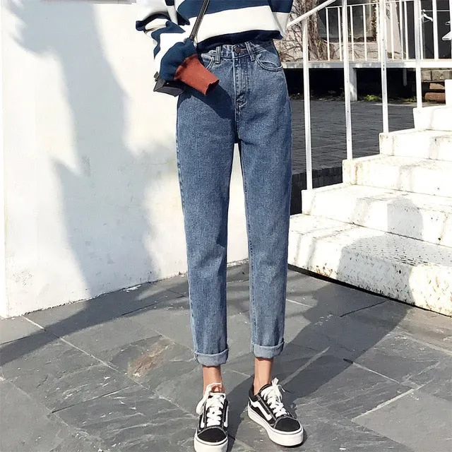 Winter Women 2019 Loose Women High Waist Velvet Jeans