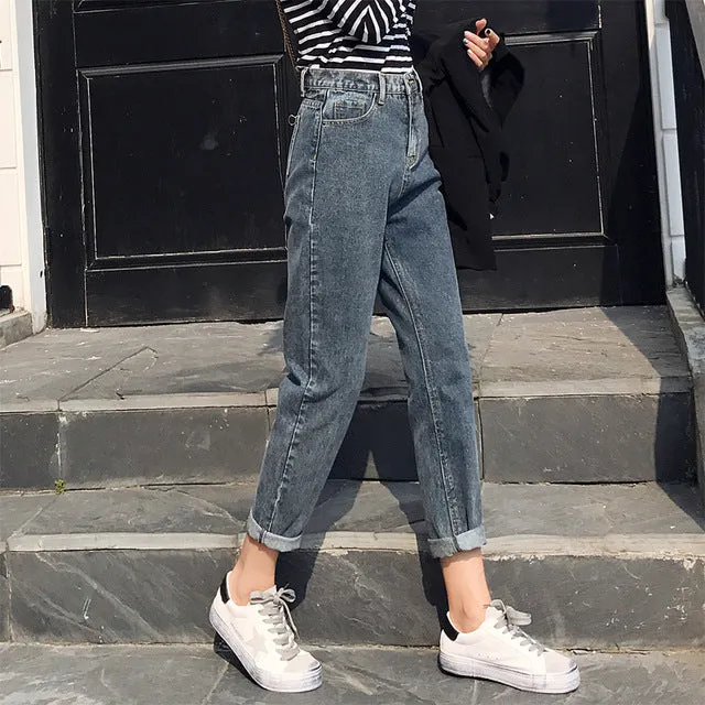 Winter Women 2019 Loose Women High Waist Velvet Jeans