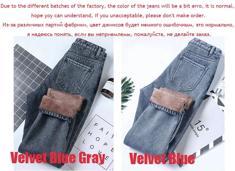 Winter Women 2019 Loose Women High Waist Velvet Jeans