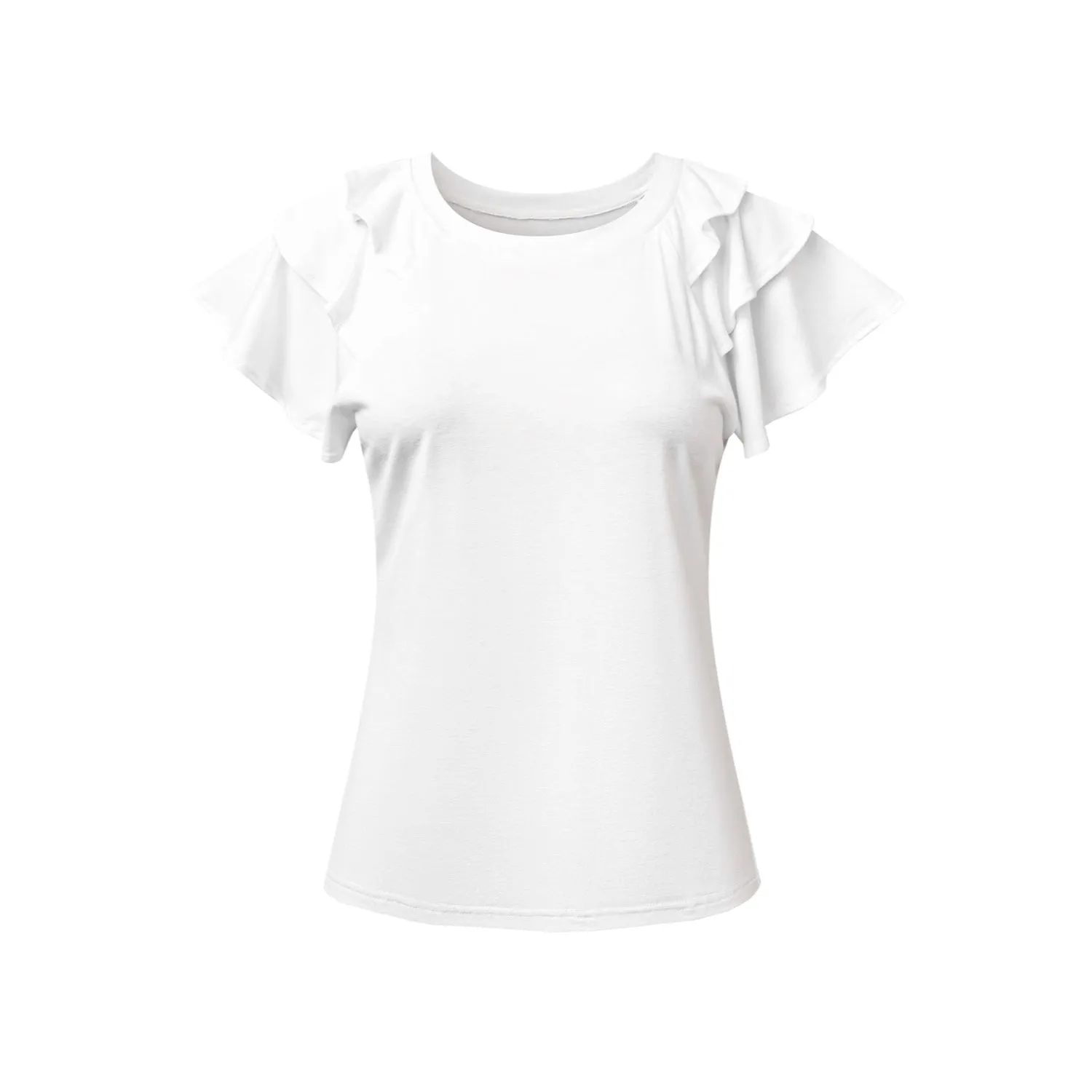Women's Ruffle Sleeve Tops - Casual Summer Crew-Neck Tees