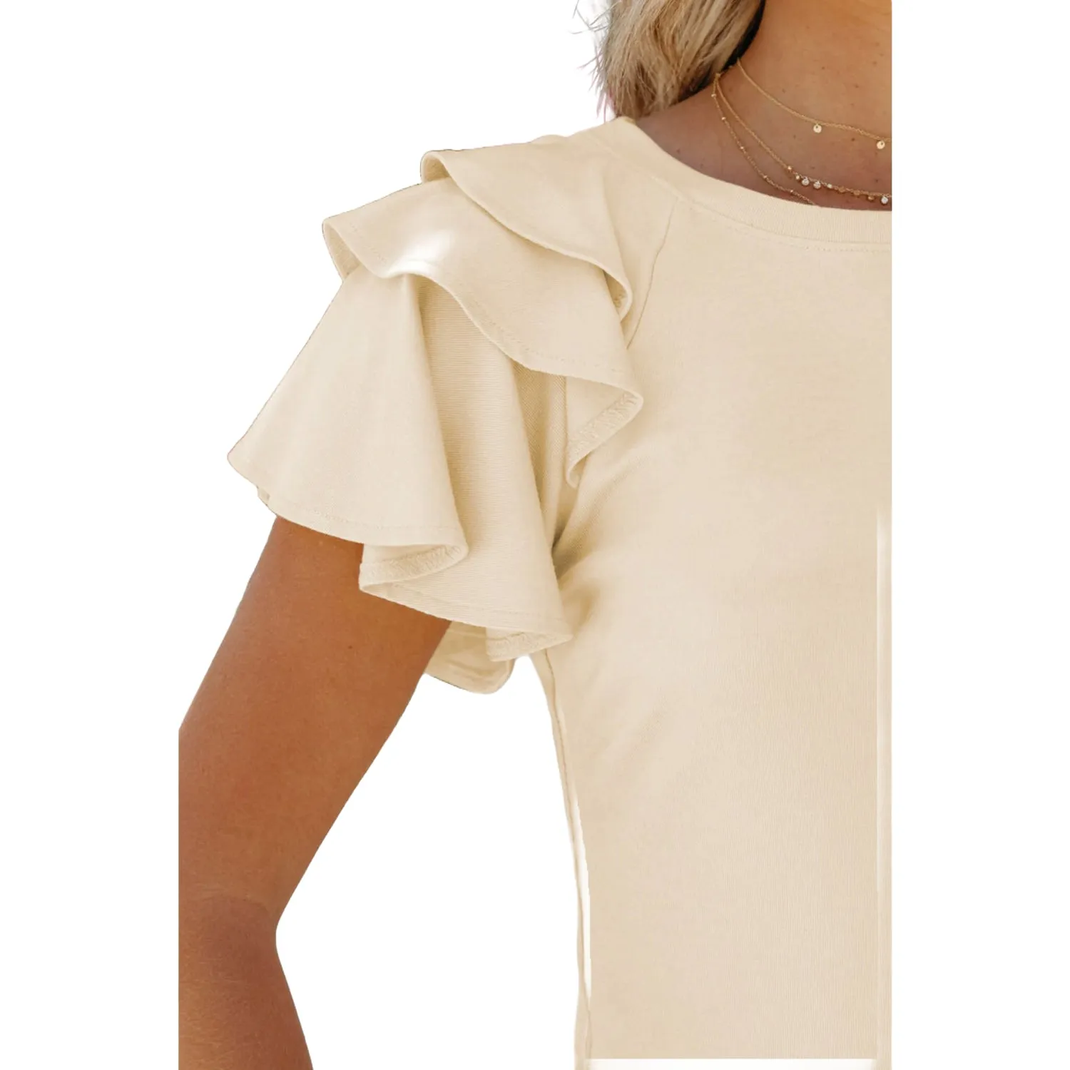 Women's Ruffle Sleeve Tops - Casual Summer Crew-Neck Tees