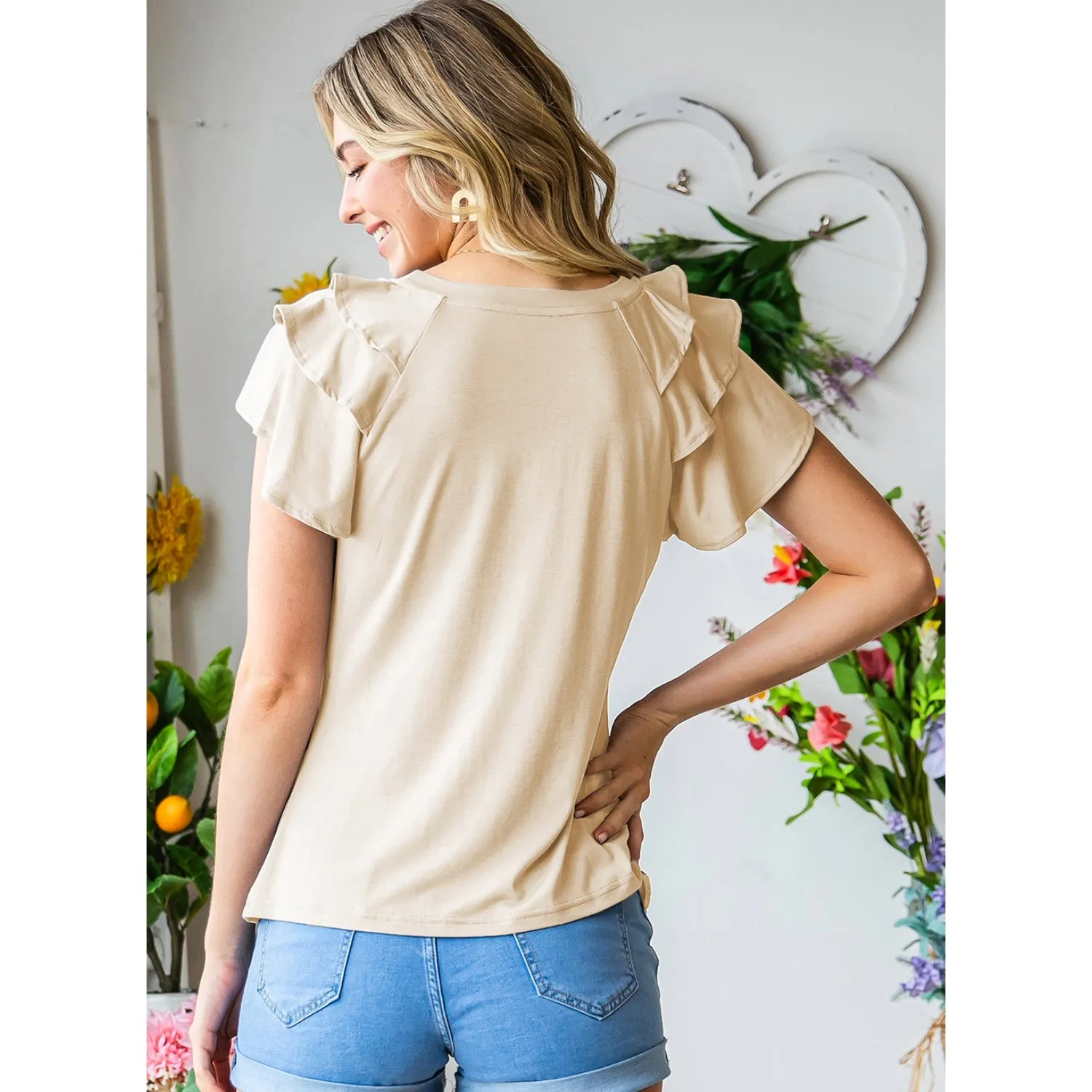 Women's Ruffle Sleeve Tops - Casual Summer Crew-Neck Tees